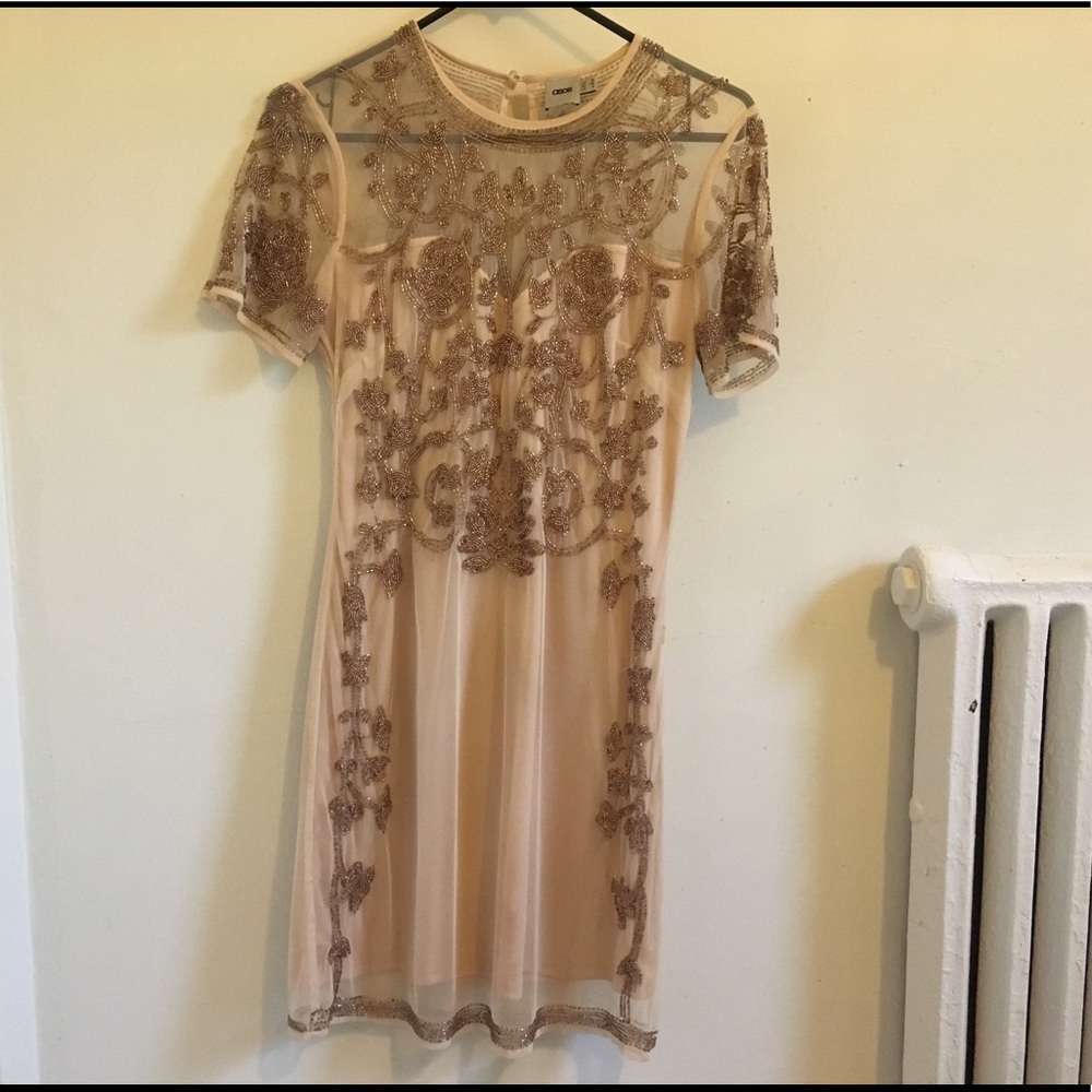Asos rose gold beaded mini dress